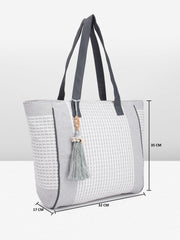 PRIMROSE Women's Tote Bag Grey Fabric with Tassel Patterned Design