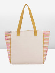 PRIMROSE Multicolour Striped Canvas Tote Bag with Tassel