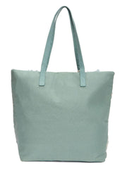 RIMROCK Decorative Canvas Tote Bag with Houndstooth Pattern, Mint Blue and Cream, Tassel Charm