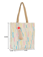 PRIMROSE Handcrafted Multicolour Embroidered Tote Bag with Tassel