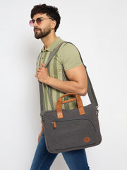 RIMROCK Canvas Laptop Messenger Bag with Leather Handles, Grey, Adjustable Shoulder Strap