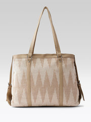 PRIMROSE Large Canvas Tote Bag with Textured Pattern, Double Shoulder Straps, Beige
