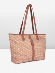 PRIMROSE Floral Print Tote Bag with Buckle Detail, Pink and Cream Pattern, Shoulder Straps
