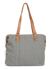 RIMROCK Striped Shopper Cotton Shoulder Bag Black and Grey