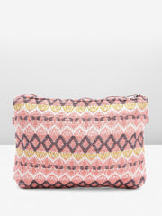 PRIMROSE Chevron Pattern Crossbody Bag with Multiple Zippers Pink