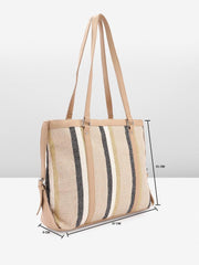 PRIMROSE Women's Beige and Black Striped Tote Bag with Dual Handles