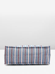 PRIMROSE Handcrafted Striped Canvas Tote Bag Blue Red and White