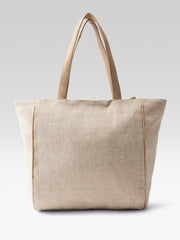 PRIMROSE Boho Beach Tote Bag, Canvas with Shell Embellishments, Fringe Detail, Natural Beige
