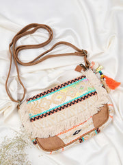 PRIMROSE Boho Fringed Crossbody Bag with Embroidery, Multi-Colour