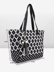 PRIMROSE Geometric Printed Tasselled Oversized Shopper Tote Bag