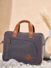 RIMROCK Canvas Laptop Messenger Bag with Leather Handles, Grey, Adjustable Shoulder Strap