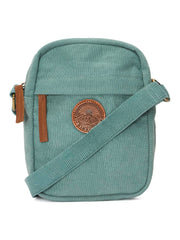 RIMROCK Canvas Crossbody Utility Bag, Mint Green with Leather Accents and Mountain Badge
