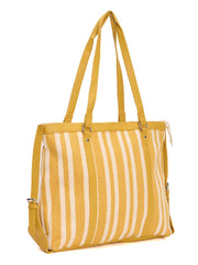 RIMROCK Striped Canvas Tote Bag, Yellow and White, Shoulder Straps, Fashion Handbag