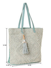 PRIMROSE Handwoven Crochet Tote Bag with Tassel Charm, Grey and Mint Green