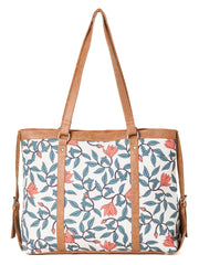 PRIMROSE Women's Floral Print Tote Bag with Tan PU Trim,