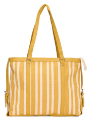 RIMROCK Striped Canvas Tote Bag, Yellow and White, Shoulder Straps, Fashion Handbag