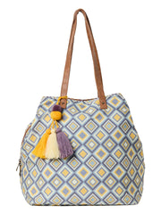 PRIMROSE Geometric Print Tote Bag For Women, Multicolour, with Tassels