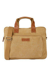 PRIMROSE Canvas Messenger Bag with Polyurethane Trim, Khaki Brown, Laptop Compatible