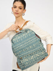 RIMROCK Casual Canvas Backpack with Aztec Print Pattern, Light Blue and White, Brown Straps