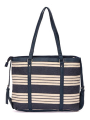 RIMROCK Striped Canvas Tote Bag, Navy Blue and Cream, Large Shoulder Bag