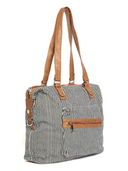 RIMROCK Striped Shopper Cotton Shoulder Bag Black and Grey