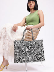 PRIMROSE Canvas Tote Bag with Abstract Black and White Pattern, Geometric Design