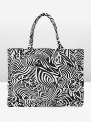 PRIMROSE Canvas Tote Bag with Abstract Black and White Pattern, Geometric Design