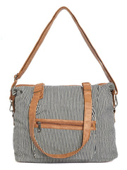 RIMROCK Striped Shopper Cotton Shoulder Bag Black and Grey