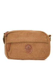 Rimrock Canvas Utility Messenger Bag with Leather Trim, Mountain Logo Patch, Khaki Brown