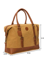 Canvas Leather Weekender Bag, Vintage Travel Duffle with Shoulder Strap, Tan