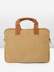 PRIMROSE Canvas Messenger Bag with Polyurethane Trim, Khaki Brown, Laptop Compatible