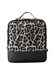 Leopard Print Backpack, Fashion Insulated Cooler Tote, Black and White