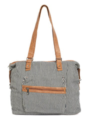 RIMROCK Striped Shopper Cotton Shoulder Bag Black and Grey