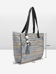 PRIMROSE Striped Structured Shoulder Bag with Tasselled Detail