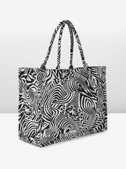 PRIMROSE Canvas Tote Bag with Abstract Black and White Pattern, Geometric Design