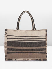 PRIMROSE Striped Canvas Tote Bag Beige and Brown