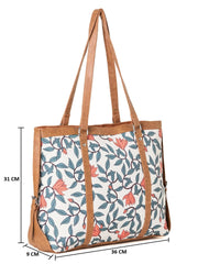 PRIMROSE Women's Floral Print Tote Bag with Tan PU Trim,
