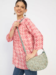 RIMROCK Floral Pattern Crossbody Bag, Mint Green Shoulder Strap, Textured Fabric Design