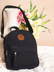 RIMROCK Mini Canvas Backpack with Leather Patch, Black, Vintage Brass Hardware