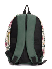 RIMROCK Floral Canvas Backpack with Pink Flowers and Green Leaves, Cream Base, Black Straps