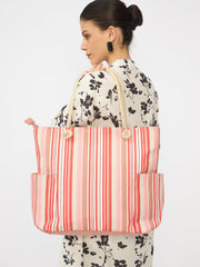 PRIMROSE Striped Oversized Structured Tote Bag,Multi-Colour
