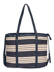 RIMROCK Striped Canvas Tote Bag, Navy Blue and Cream, Large Shoulder Bag