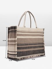 PRIMROSE Striped Canvas Tote Bag Beige and Brown