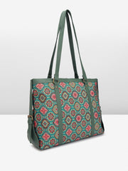 PRIMROSE Sea Green Ethnic Motifs Printed Oversized Shopper Shoulder Bag