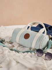 RIMROCK Canvas Duffle Bag, Mint Green with White Straps, Leather Accents