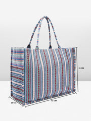 PRIMROSE Handcrafted Striped Canvas Tote Bag Blue Red and White