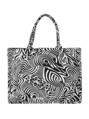 PRIMROSE Canvas Tote Bag with Abstract Black and White Pattern, Geometric Design