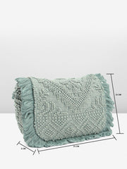 PRIMROSE Fringed Knit Handbag for Women Mint Green