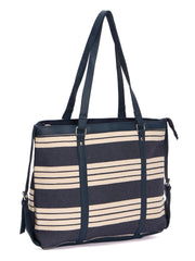 RIMROCK Striped Canvas Tote Bag, Navy Blue and Cream, Large Shoulder Bag