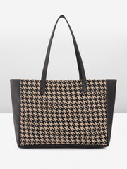 PRIMROSE Classic Houndstooth Pattern Tote Bag, Black and Beige